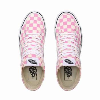 Damske Kotnikove Tenisky Vans Checkerboard Sk8-Hi Tapered Fuchsie Ruzove/Biele VA31CDFBJ